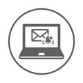 Notification, online, message, alert, computer icon. Gray vector sketch.