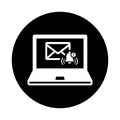 Notification, online, message, alert, computer icon. Black vector sketch.