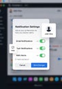 Notification Settings Popup Window with User Profile Icon Displaying Email and Push Notifications Royalty Free Stock Photo
