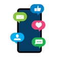 Notification smartphone speech bubble, friend like message notice