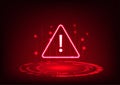 Notification technology, alert symbol above technology circle Conveys notification of technological system errors in processing