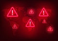 Notification technology A world map with an alert symbol representing a global data transmission warning of a technology