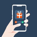 Notification on your phone. Accept or not accept an online gift. Choosing a gift from the Internet. Vector illustration