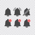Notifications bell icons set with bell and different elements. For incoming inbox message. Modern vector illustration Royalty Free Stock Photo