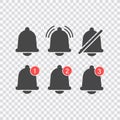 Notifications bell icons set with bell and different elements. For incoming inbox message. Modern vector illustration