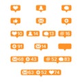 Notifications Icons Template Vector. Social network app symbols of heart like, new message bubble, friend request quantity number. Royalty Free Stock Photo