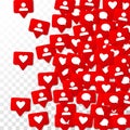 Notifications with Likes, Followers and Comments. Social Media Marketing.