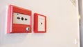 The NOTIFIER called Resettable Manual Call Point and Fire alarm and telephone equipment use warning when on fire for emergency Royalty Free Stock Photo