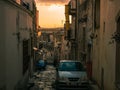 Streets of the Sicilian baroque town of Noto, Siracusa during the sunset