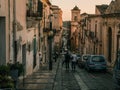 Streets of the Sicilian baroque town of Noto, Siracusa during the sunset Royalty Free Stock Photo