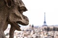 Notre Dam Gargoyle Looking at Eiffel Tower Royalty Free Stock Photo