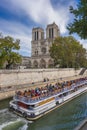 Notre Dame and bateaux Mouches Royalty Free Stock Photo