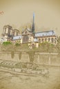 Notre-dame and boat, view from Seine