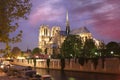 Notre Dame cathedral at evening, Paris, France Royalty Free Stock Photo