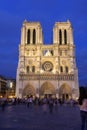 Notre Dame cathedral front in blue hours, Paris