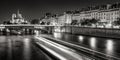 Notre Dame Cathedral and Ile Saint Louis at night Black & White, Paris, France Royalty Free Stock Photo
