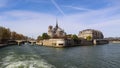 Notre Dame Cathedral over Seine river in spring. Before the fire. April 05, 2019. Paris France Royalty Free Stock Photo