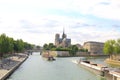 Notre Dame Cathedral with Paris cityscape panorama Royalty Free Stock Photo