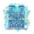 Notre dame cathedral of Paris Gothic Architecture elevation watercolor doodle Royalty Free Stock Photo