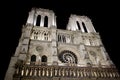 Notre Dame cathedral in Paris illuminated at night Royalty Free Stock Photo