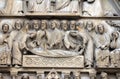 Notre Dame Cathedral, Paris. The Portal of the Virgin. Death of the Virgin Mary Royalty Free Stock Photo