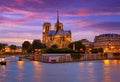 Notre Dame cathedral Paris sunset at Seine