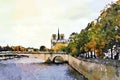 Notre Dame cathedral seen from the bridges over the Seine in Paris in autumn Royalty Free Stock Photo