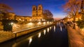Notre Dame Cathedral and the Seine River at dawn. Paris, France Royalty Free Stock Photo