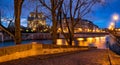 Notre Dame Cathedral and Seine River at twilight, Paris, France Royalty Free Stock Photo