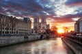 Notre Dame Cathedral at sunrise in Paris, France Royalty Free Stock Photo