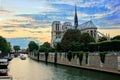 Notre Dame Cathedral sunset, Paris, France Royalty Free Stock Photo