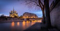 Notre Dame Cathedral, Twilight on Ile de la Cite, Paris Royalty Free Stock Photo