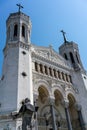 Notre-dame de Fourviere basilica facade view and back of Jean-Paul II statue Lyon France Royalty Free Stock Photo