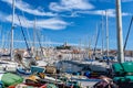 Notre Dame de la Garde Basilica seen from the Old Port, Marseille, France Royalty Free Stock Photo