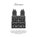 Notre Dame de Paris black vector. Travel vector banner or logo. The famous Cathedral of Notre Dame de Paris, France. French Royalty Free Stock Photo