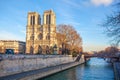 Notre Dame de Paris Cathedral, beautiful Cathedral in Paris. View from the River Seine. France Royalty Free Stock Photo