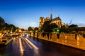 Notre Dame de Paris Cathedral and Boat Lights Trails