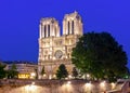 Notre-Dame de Paris cathedral on Cite island at night, France Royalty Free Stock Photo