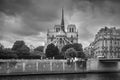 Notre Dame de Paris Cathedral eastern facade and river Seine in Paris France, Europe Royalty Free Stock Photo