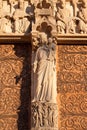 Notre-Dame de Paris cathedral, Paris, France. Closeup of  trumeau of The Portal of the Virgin Royalty Free Stock Photo