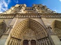 Notre Dame de Paris cathedral. Looking up. Royalty Free Stock Photo