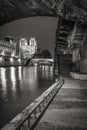 Notre Dame de Paris cathedral at night in Black & White. Paris, France Royalty Free Stock Photo