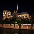 Notre Dame de Paris Cathedral at night, France Royalty Free Stock Photo