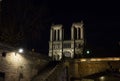 Notre Dame de Paris cathedral at night Royalty Free Stock Photo