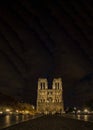 Notre Dame de Paris Cathedral at night Royalty Free Stock Photo