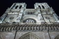 Notre Dame de Paris cathedral at night Royalty Free Stock Photo