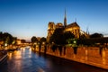 Notre Dame de Paris Cathedral and Seine River in the Evening Royalty Free Stock Photo