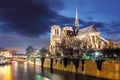 Notre Dame de Paris Cathedral and Seine River in the Evening, Pa Royalty Free Stock Photo