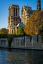 Notre Dame de Paris Cathedral and Seine River at sunset Royalty Free Stock Photo