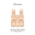 Notre Dame de Paris color vector. Travel vector banner or logo. The famous Cathedral of Notre Dame de Paris, France. French